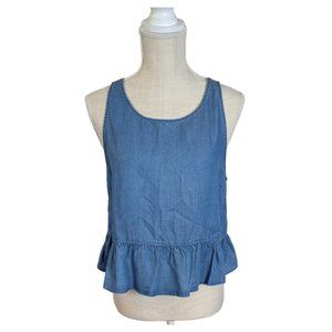 Forever 21 Women's Chambray Denim Blue Sleeveless Ruffle Top